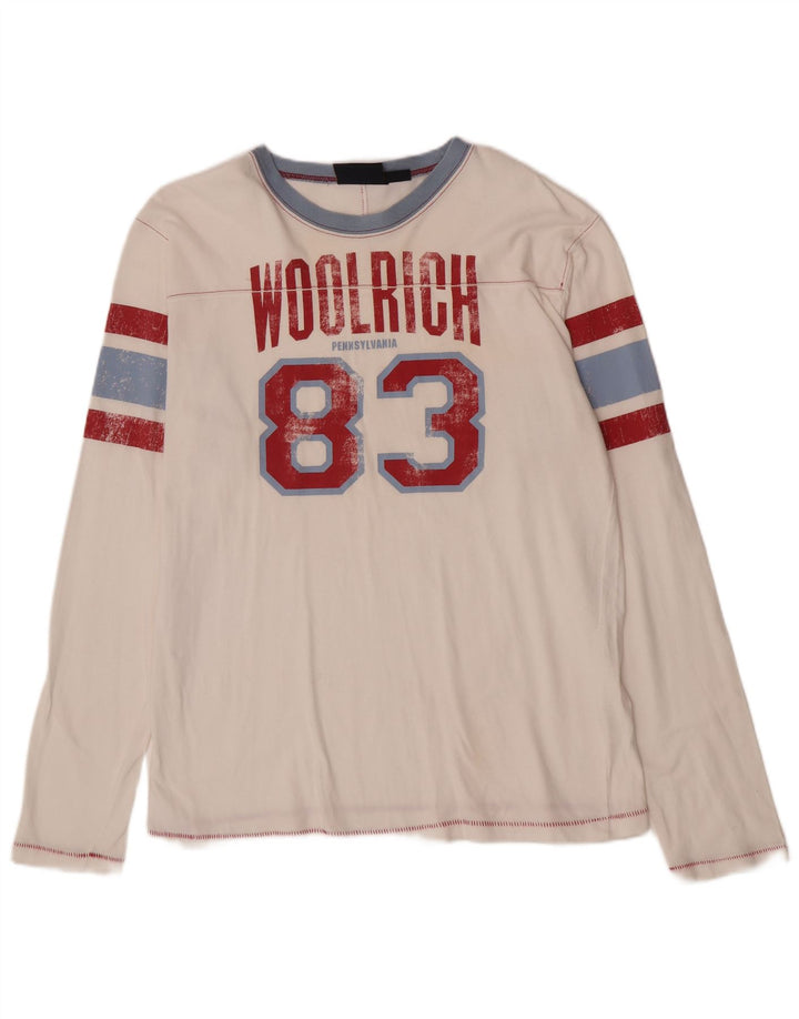 Woolrich masculino gráfico top manga comprida grande algodão branco
