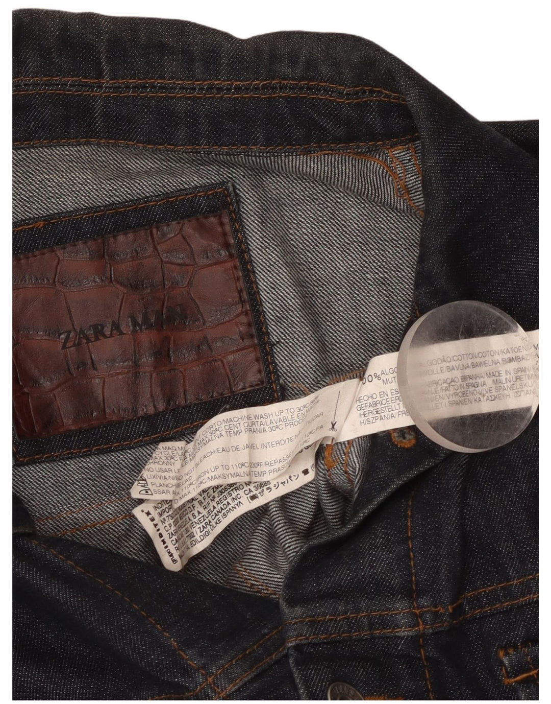Jaqueta jeans masculina Zara Reino Unido 36 pequeno algodão azul marinho