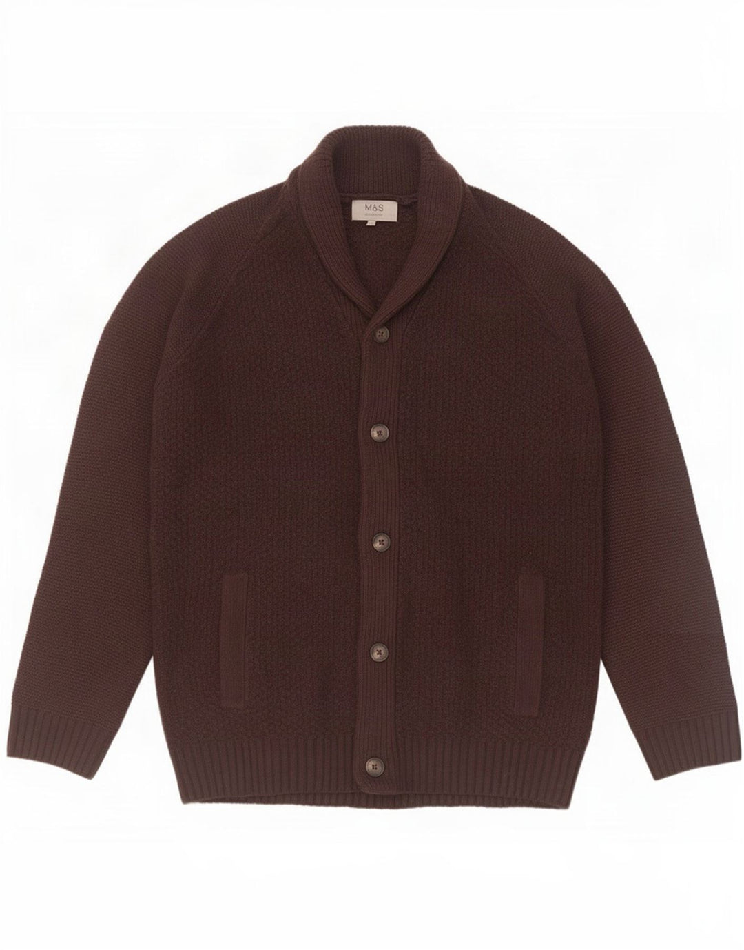 Suéter cardigã masculino Marks & Spencer grande acrílico marrom
