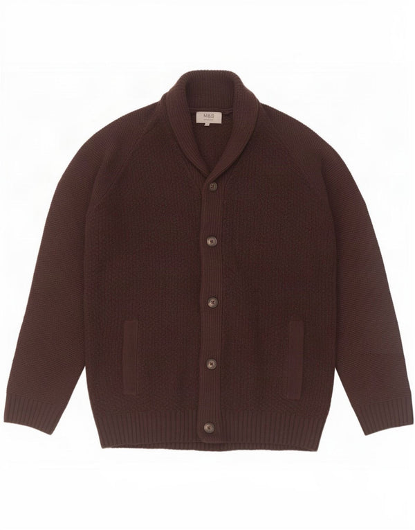 Suéter cardigã masculino Marks & Spencer grande acrílico marrom