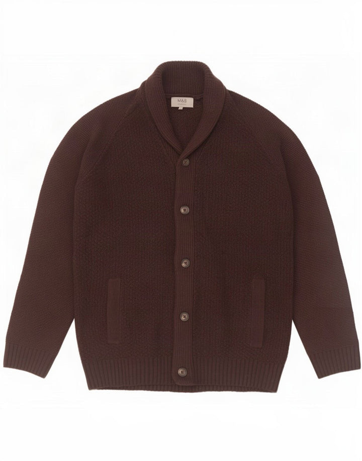 Suéter cardigã masculino Marks & Spencer grande acrílico marrom