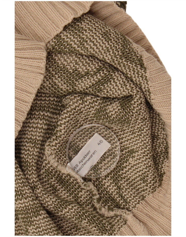 Suéter feminino VINTAGE com gola canoa IT 46 grande bege geométrico