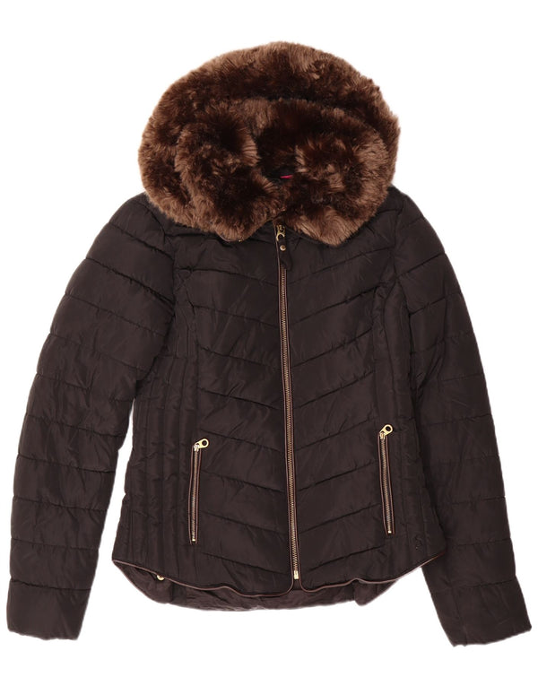 Jaqueta acolchoada com capuz feminina Joules UK 10 poliéster preto pequeno