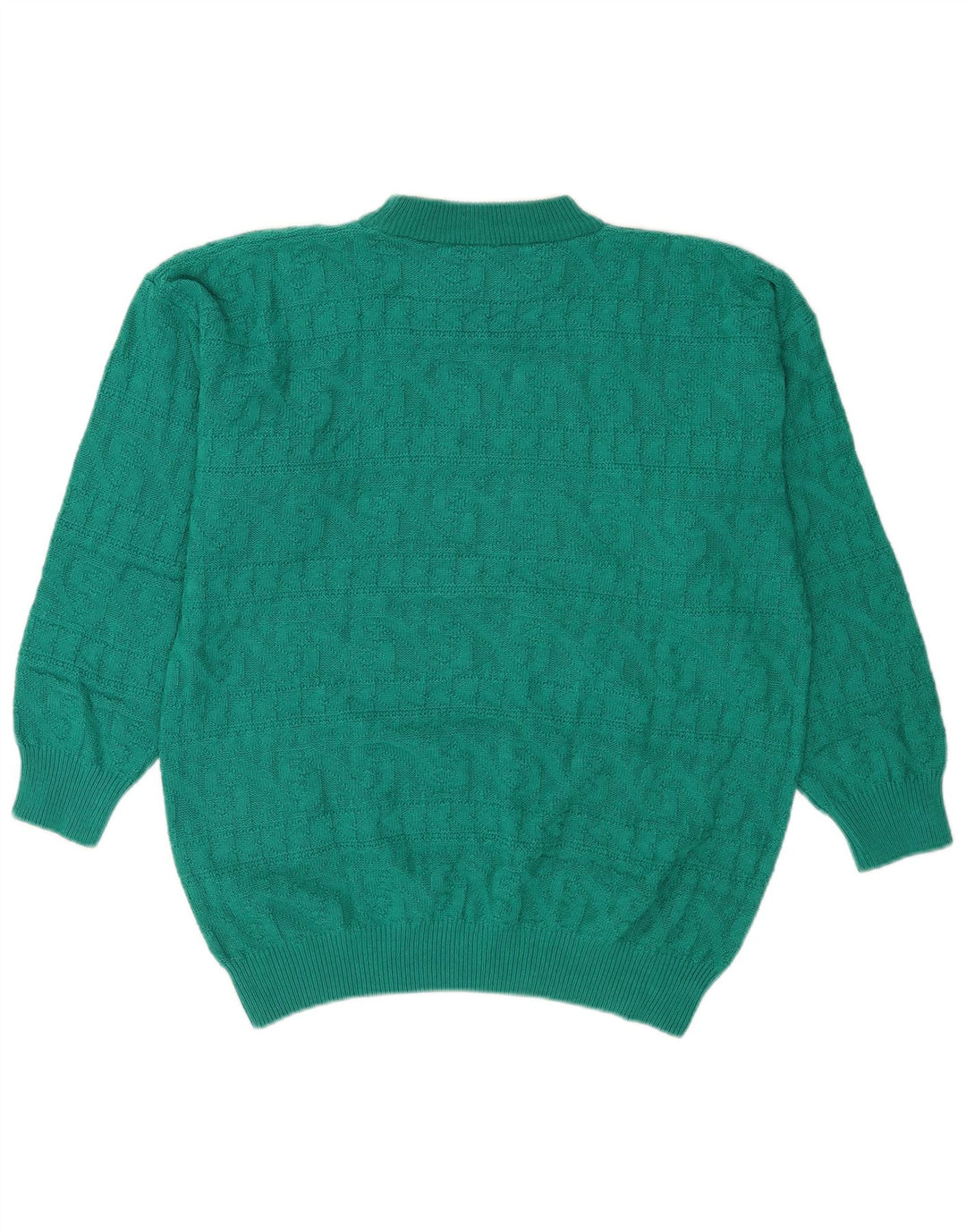 Suéter feminino vintage com gola tartaruga Reino Unido 14 verde médio geométrico
