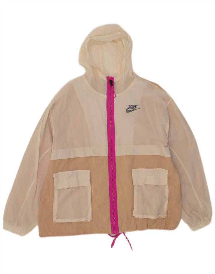 Jaqueta de chuva feminina Nike com capuz oversized UK 10 Small Beige Colourblock
