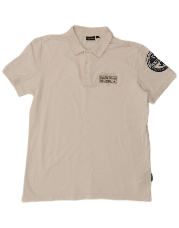 Camisa polo masculina com estampa geográfica Napapijri XL algodão branco