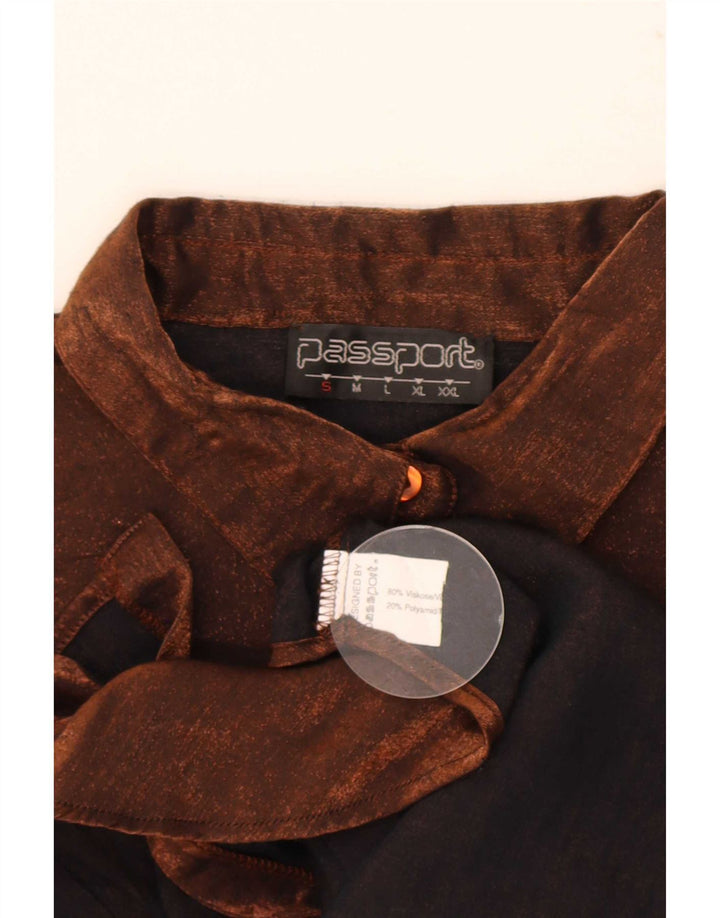 Blusa feminina passaporte UK 10 pequena viscose marrom