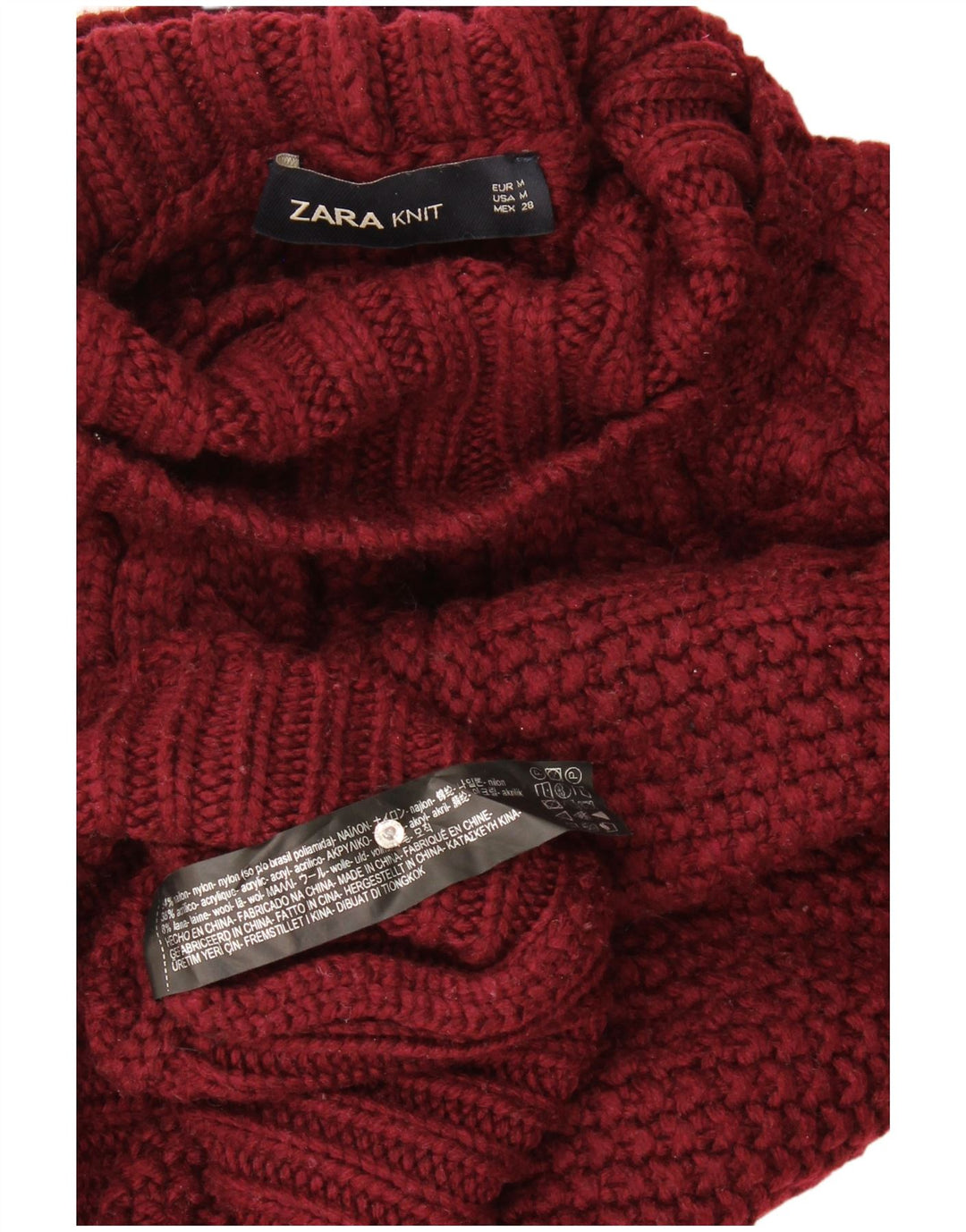 Suéter feminino Zara com gola alta e gola alta, Reino Unido 14 Médio Borgonha