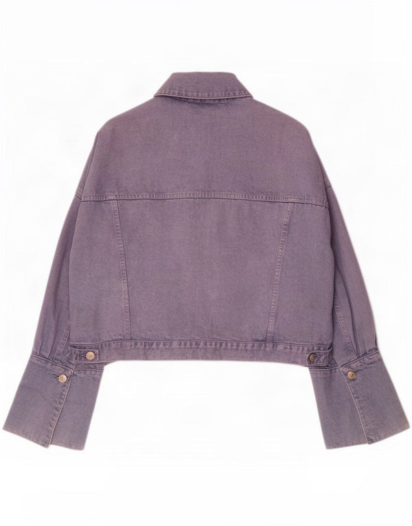 Jaqueta jeans oversized feminina Zara Reino Unido 14 algodão roxo médio