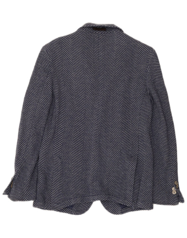 Jaqueta blazer masculina Massimo Dutti em malha com 2 botões UE 46 espinha de peixe azul pequena