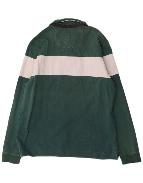 Camisa polo de rugby masculina de manga comprida Fat Face 2XL algodão colorblock verde
