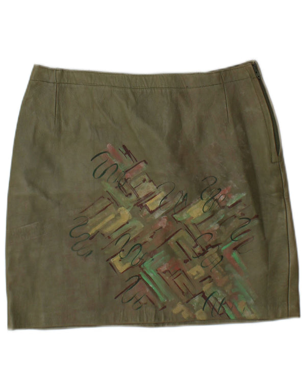 Mini saia de couro feminina vintage W26 pequena cáqui