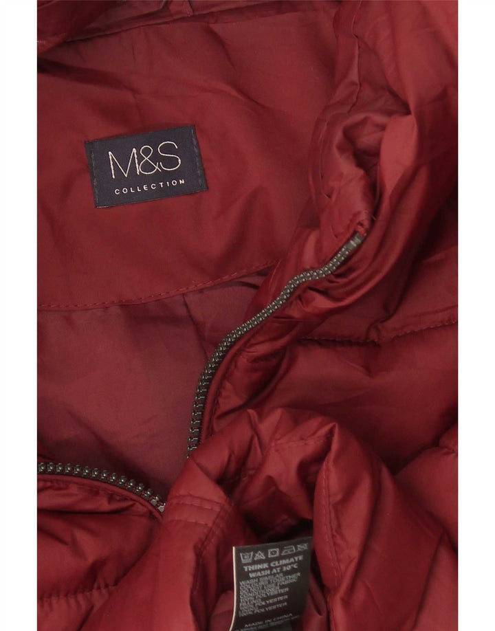 Jaqueta feminina acolchoada com capuz Marks & Spencer Reino Unido 12 poliéster médio Borgonha