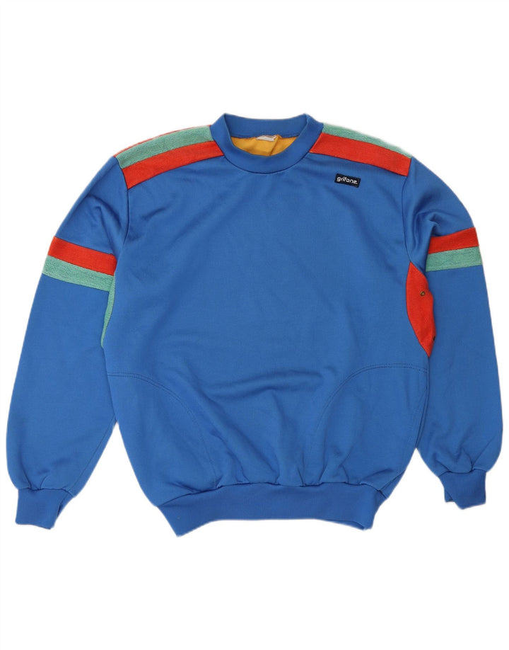 Jumper de moletom masculino vintage grande bloco colorido azul