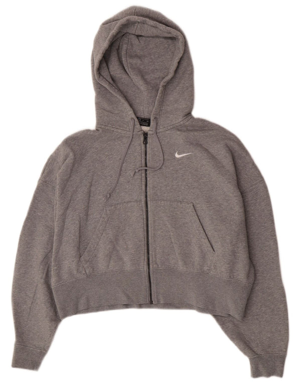 Suéter Nike feminino com capuz e zíper relaxado UK 10 pequeno cinza algodão esportivo