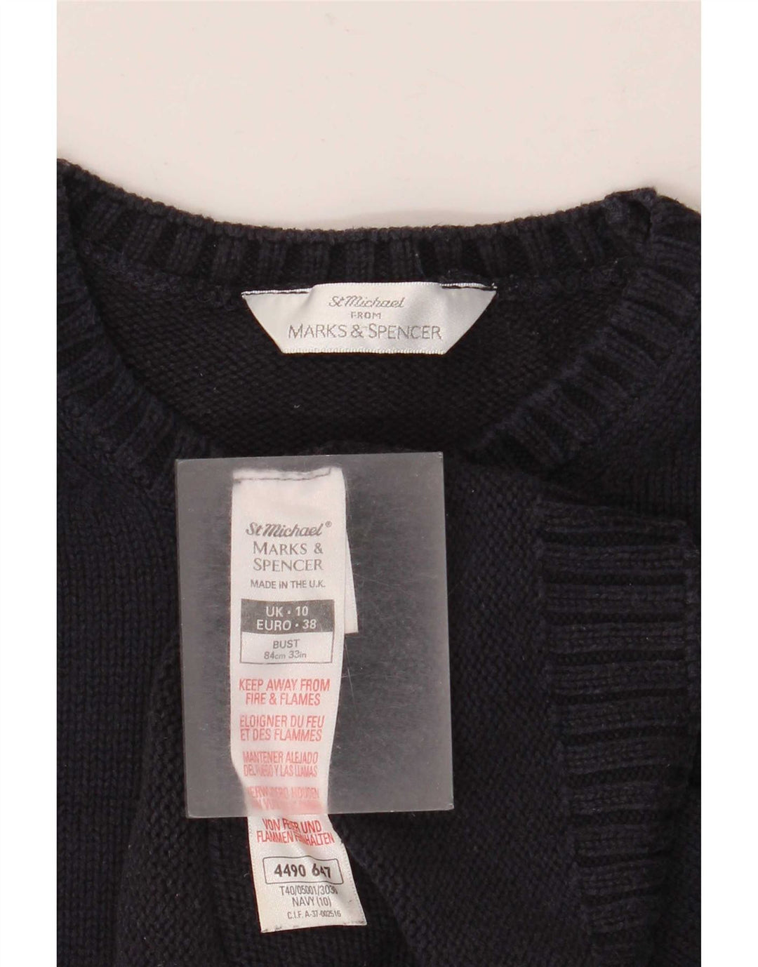 Suéter feminino Marks & Spencer com gola redonda Reino Unido 10 pequeno azul marinho