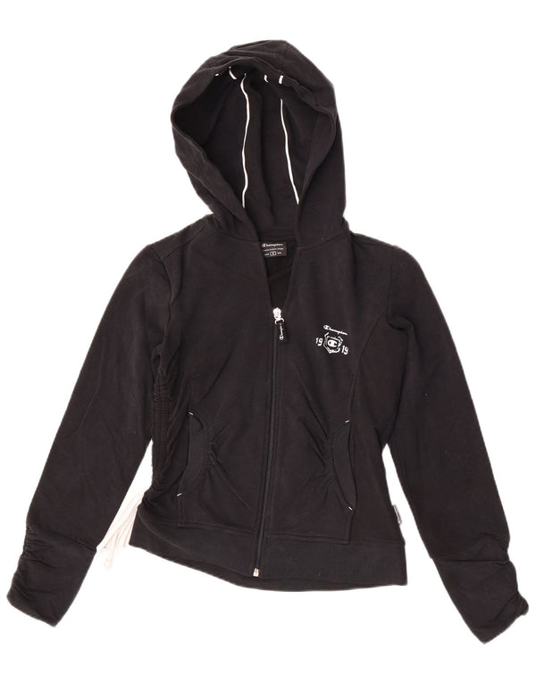 Suéter feminino Champion com capuz e zíper Reino Unido 10 pequeno algodão preto