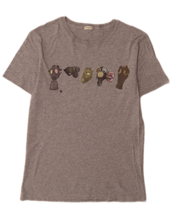Camiseta feminina Paul Smith com estampa gráfica UK 12 algodão manchado cinza médio