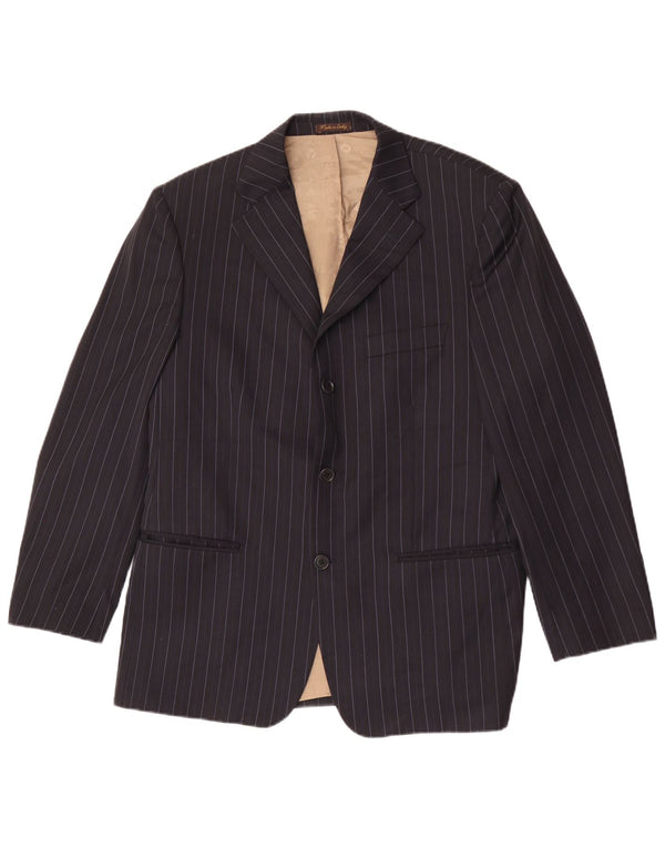 Jaqueta blazer masculina de 3 botões Marks & Spencer Reino Unido 40 médio listrado azul marinho