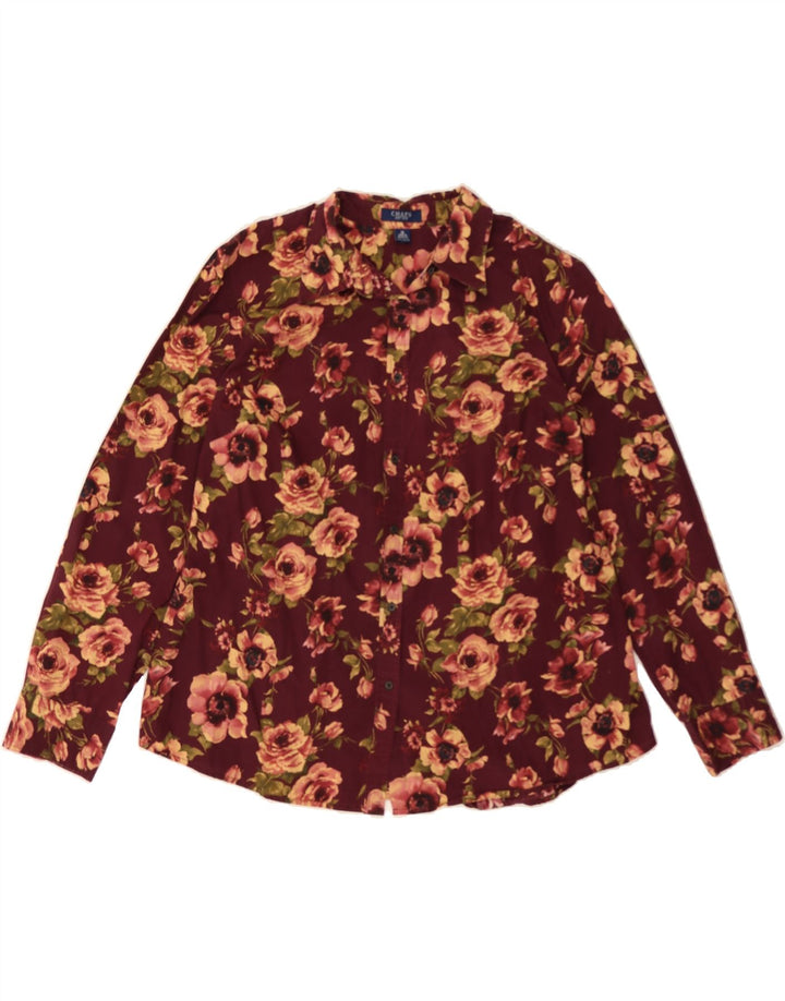 CHAPS Womens Shirt Blouse UK 18 XL Burgundy Floral Cotton Vintage Chaps and Second-Hand Chaps from Messina Hembry 