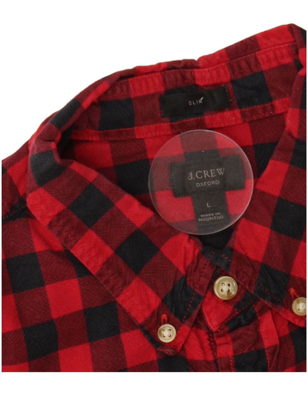 Camisa masculina de flanela fina Oxford J. CREW grande guingão vermelho