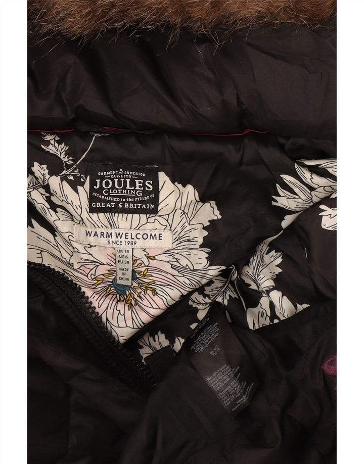 Sobretudo acolchoado com capuz feminino Joules UK 10 pequeno poliéster preto