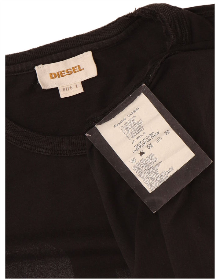 Diesel Camiseta masculina gráfica Top grande de algodão preto