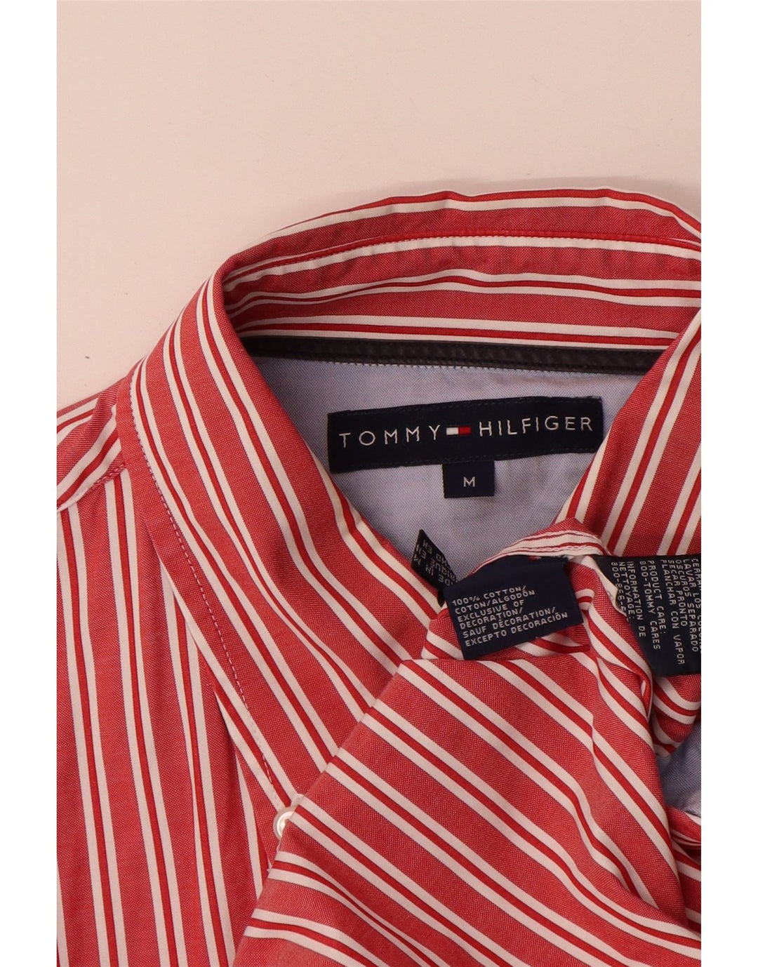 Camisa masculina Tommy Hilfiger média listrada vermelha de algodão
