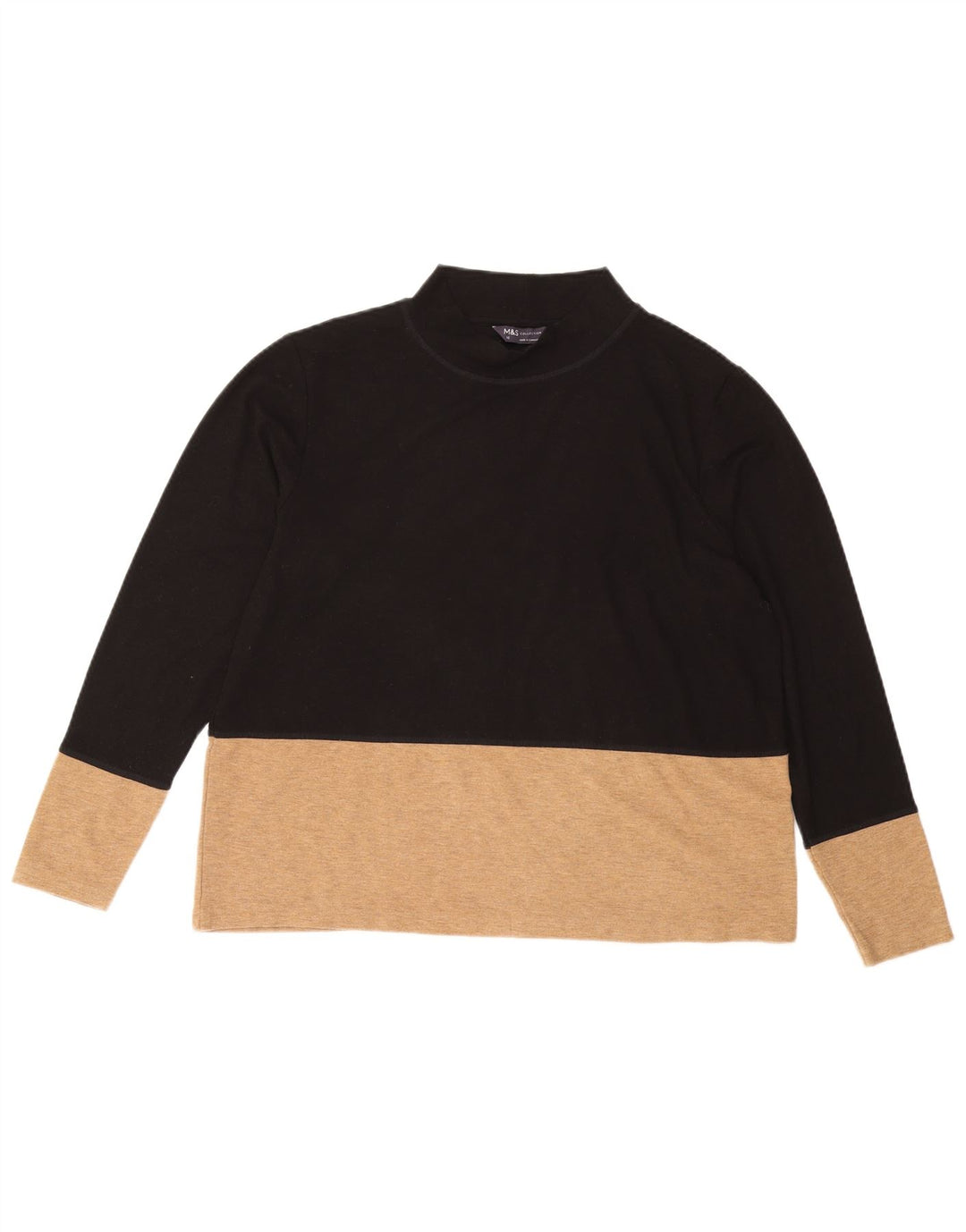 Blusa feminina MARKS & SPENCER UK 16 grande preto colorblock poliéster