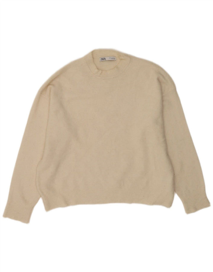 Zara Suéter feminino oversized com gola redonda Reino Unido 14 Médio Off White