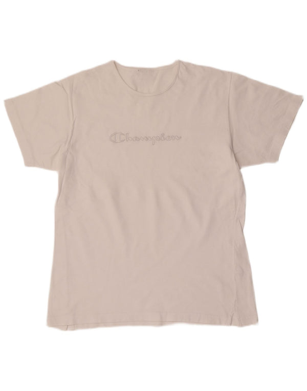 Camiseta feminina estampada Champion UK 16 grande algodão branco
