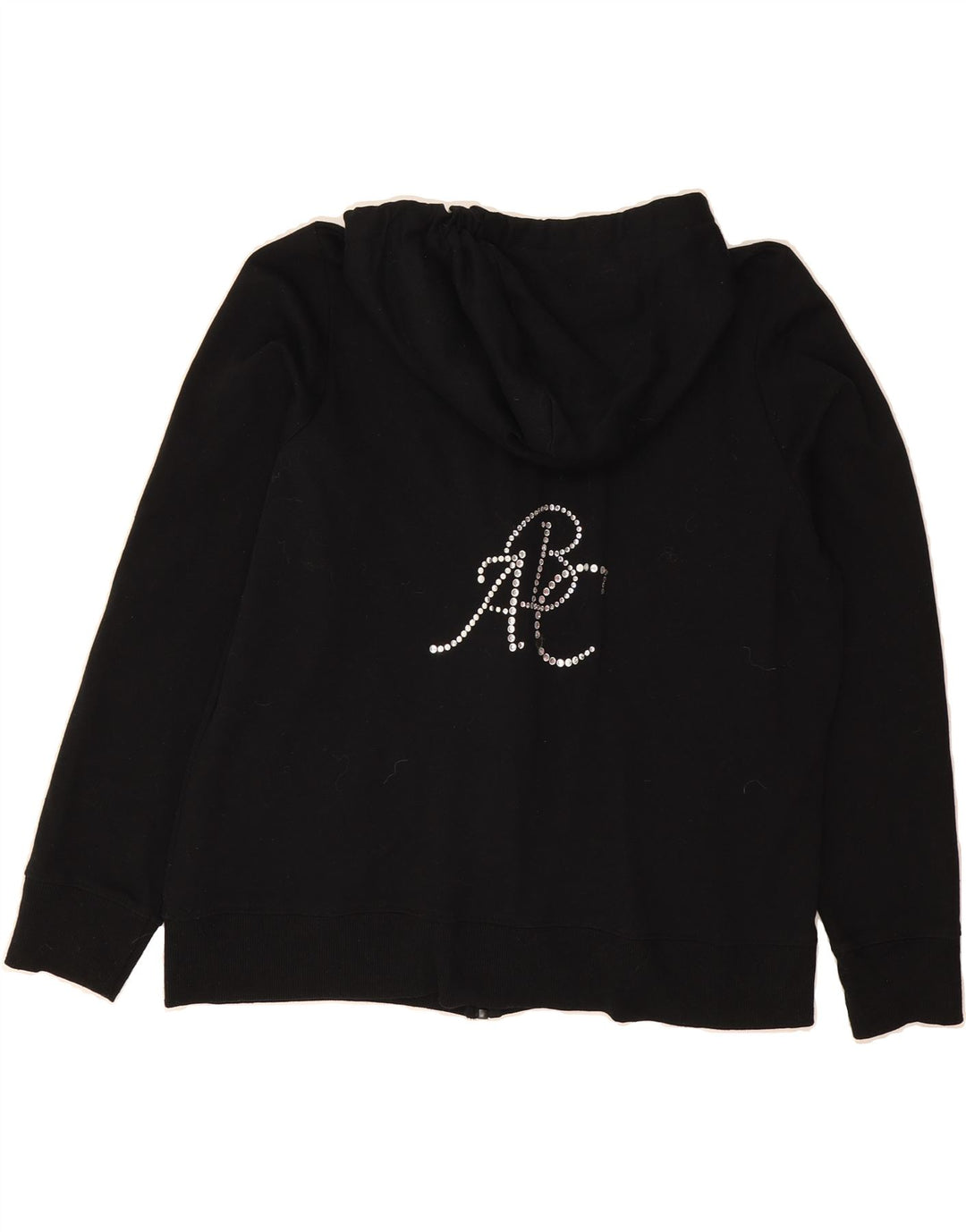 MARKS & SPENCER Womens Graphic Zip Hoodie Sweater UK 20 2XL Black Cotton Vintage Marks & Spencer and Second-Hand Marks & Spencer from Messina Hembry 