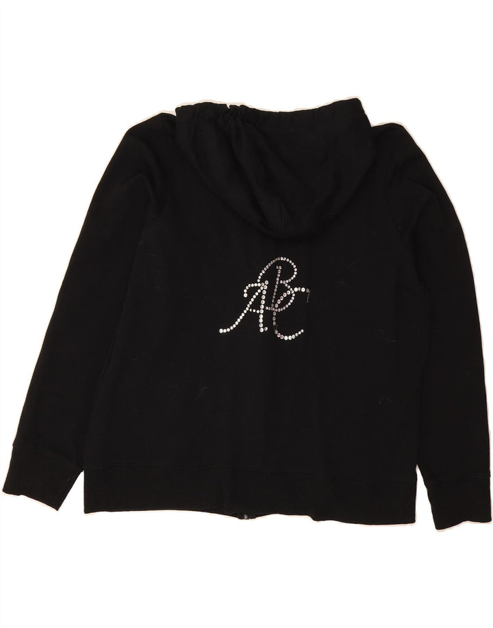 MARKS & SPENCER Womens Graphic Zip Hoodie Sweater UK 20 2XL Black Cotton Vintage Marks & Spencer and Second-Hand Marks & Spencer from Messina Hembry 