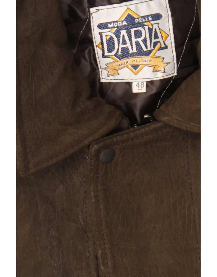 Jaqueta de couro masculina vintage com capuz IT 48 marrom médio