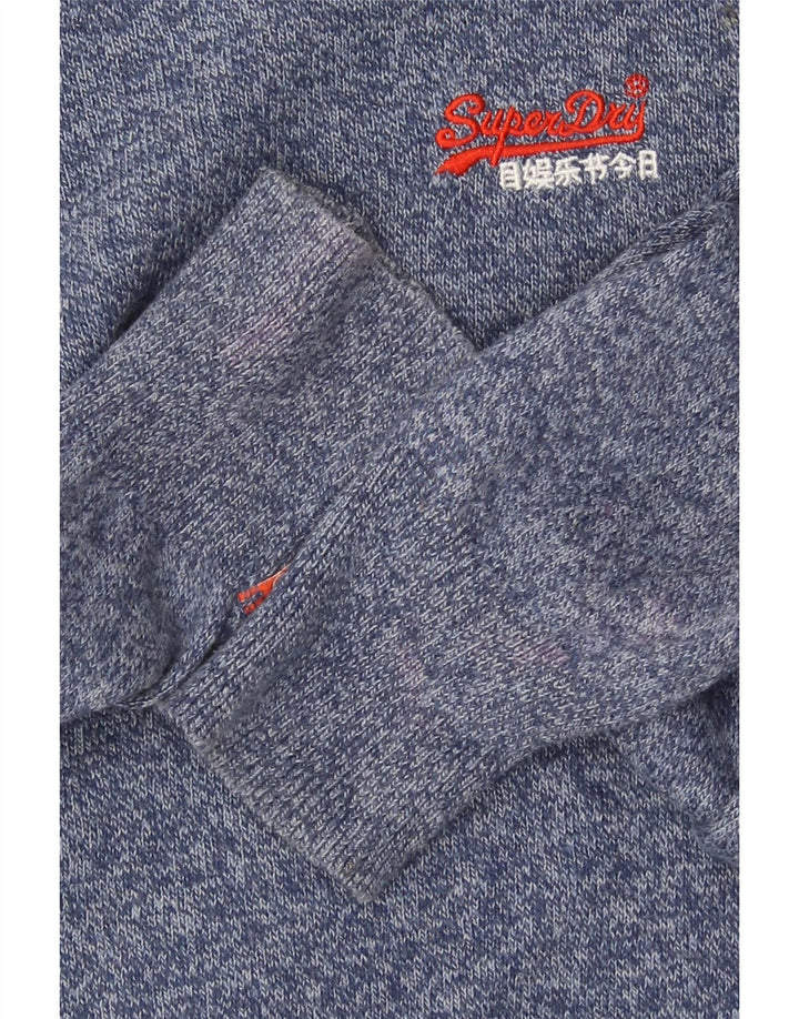Suéter masculino Superdry com gola redonda e algodão manchado azul médio