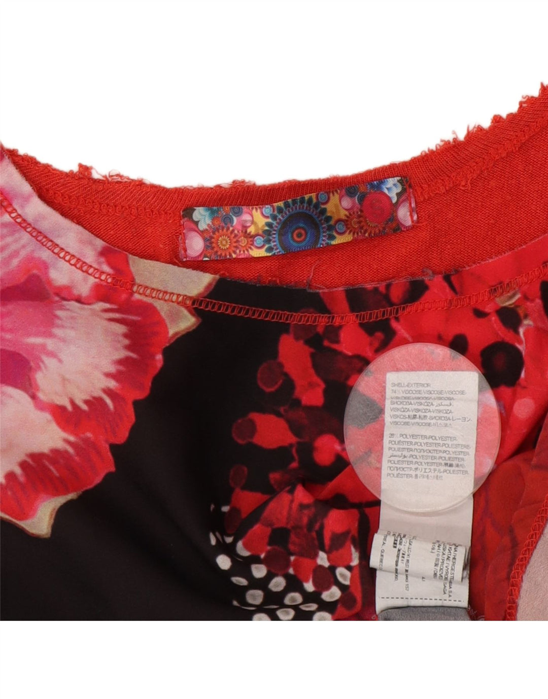 Desigual Camiseta Feminina Crazy Pattern Oversized Top UK 10 Pequeno Floral Vermelho