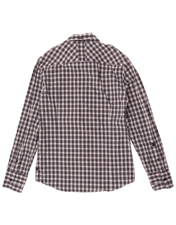 Camisa masculina Guess pequena xadrez azul de algodão