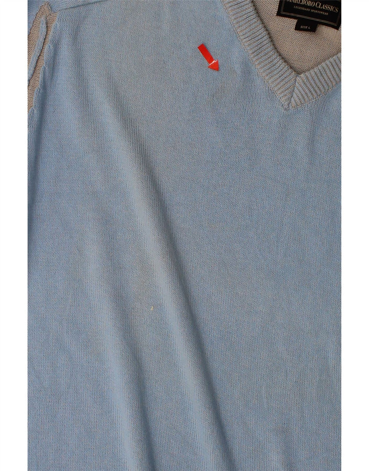 MARLBORO CLASSICS Mens V-Neck Jumper Sweater Large Blue Cotton Vintage Marlboro Classics and Second-Hand Marlboro Classics from Messina Hembry 