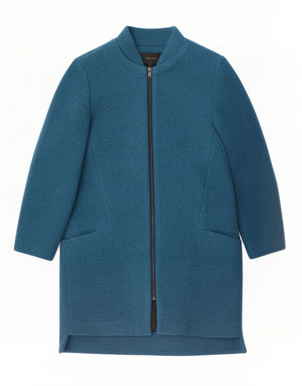 Sobretudo feminino Zara UK 14 poliéster azul marinho médio