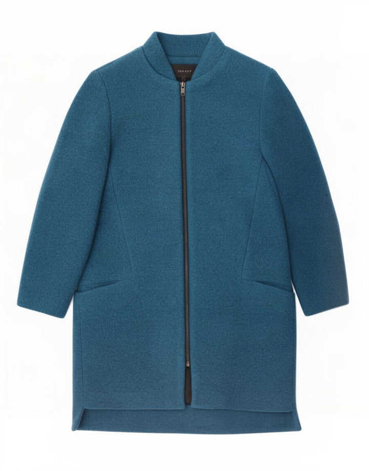 Sobretudo feminino Zara UK 14 poliéster azul marinho médio