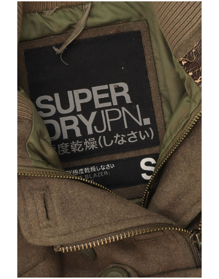 Jaqueta militar feminina Superdry UK 10 pequena lã cáqui
