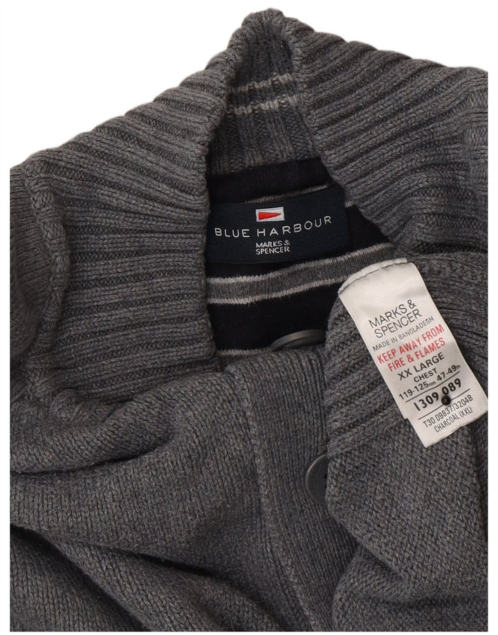Suéter masculino Marks & Spencer Blue Harbor com botão e gola 2XL cinza