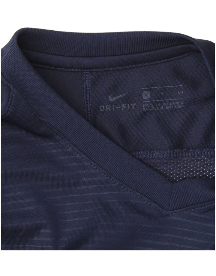 Nike Mens Dri Fit Top Manga Longa Pequeno Azul Marinho Colourblock Poliéster