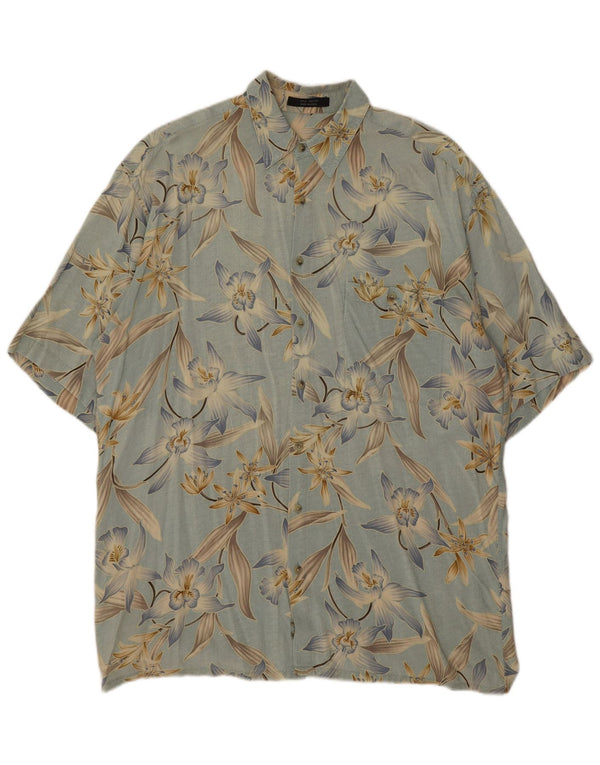 Camisa masculina vintage de manga curta grande rayon floral azul