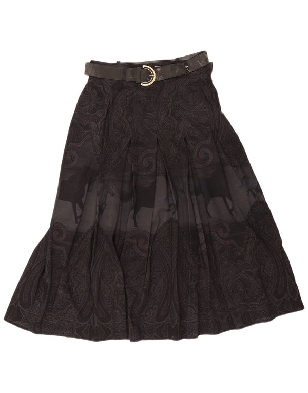 Saia larga feminina vintage de cintura alta IT 46 grande W28 preta Paisley