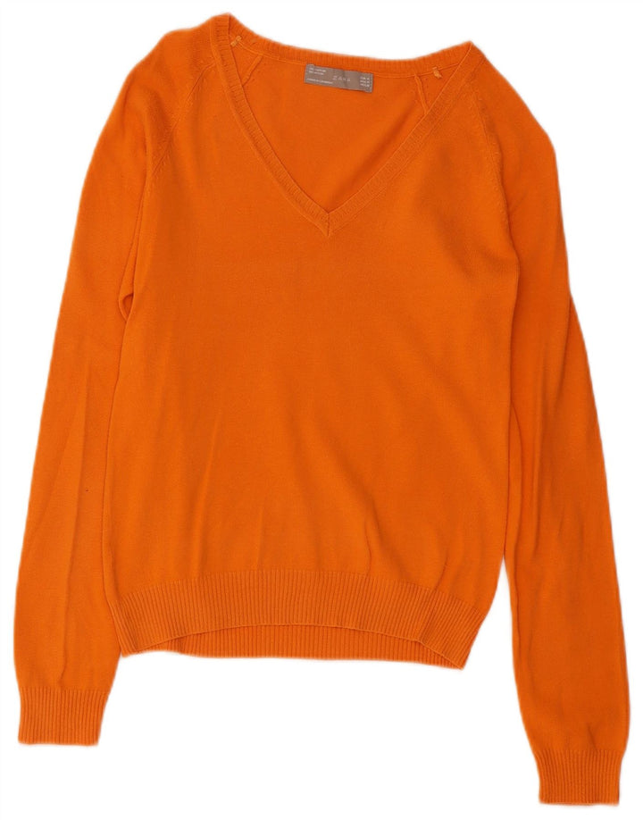 Suéter feminino Zara com decote em V Reino Unido 12 algodão laranja médio