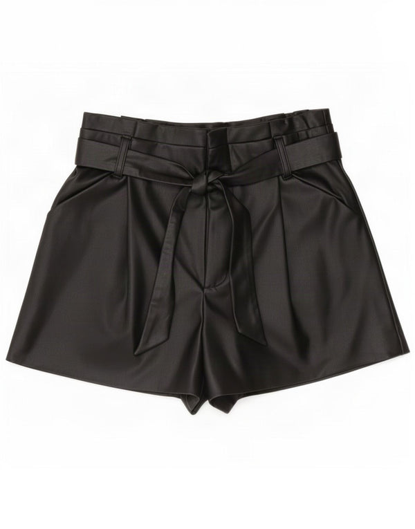 Zara Calça feminina de couro sintético de cintura alta média W30 poliuretano preto