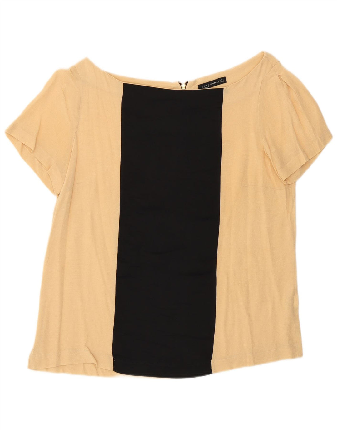 Blusa feminina Zara UK 16 grande bege colorblock viscose