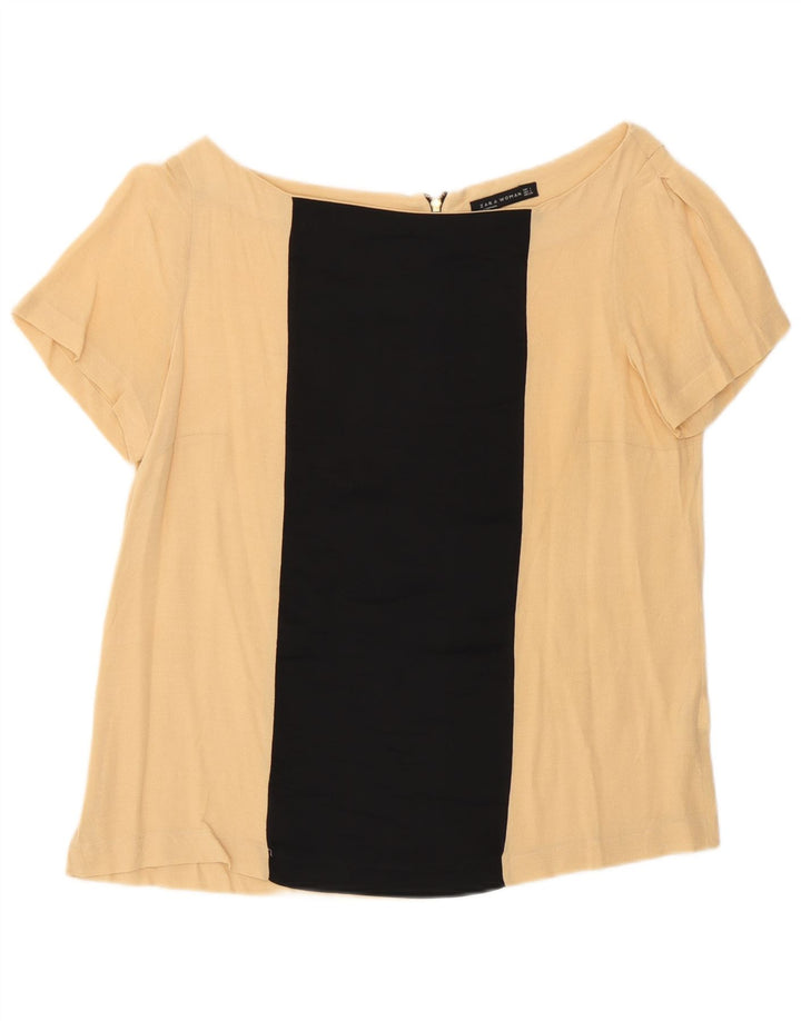 Blusa feminina Zara UK 16 grande bege colorblock viscose