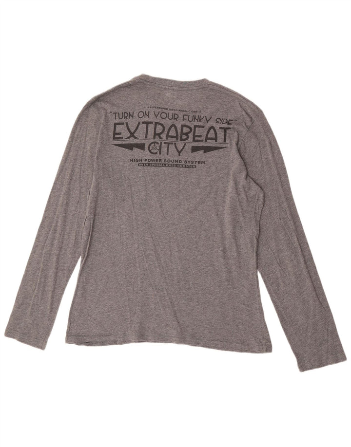 Top gráfico masculino Benetton manga comprida algodão cinza médio